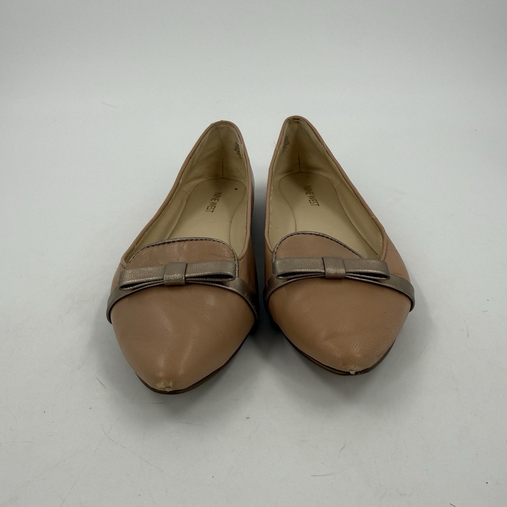 Nine West Women's 8 Nude Blush Pointed Toe Bow Ballet Flats Dress Shoes - Picture 2 of 7
